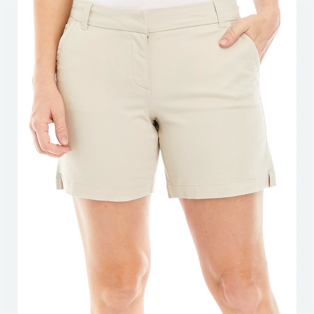 Crown & Ivy Womens Plus Size 22 Beige Chino Stretch Shorts 7 Inch Inseam